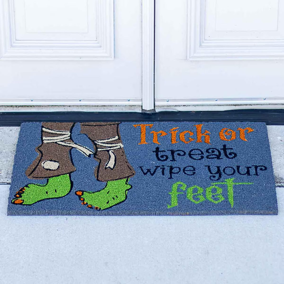 Trick or Treat Wipe Your Feet Coir Doormat Gray/Green/Orange 30x18