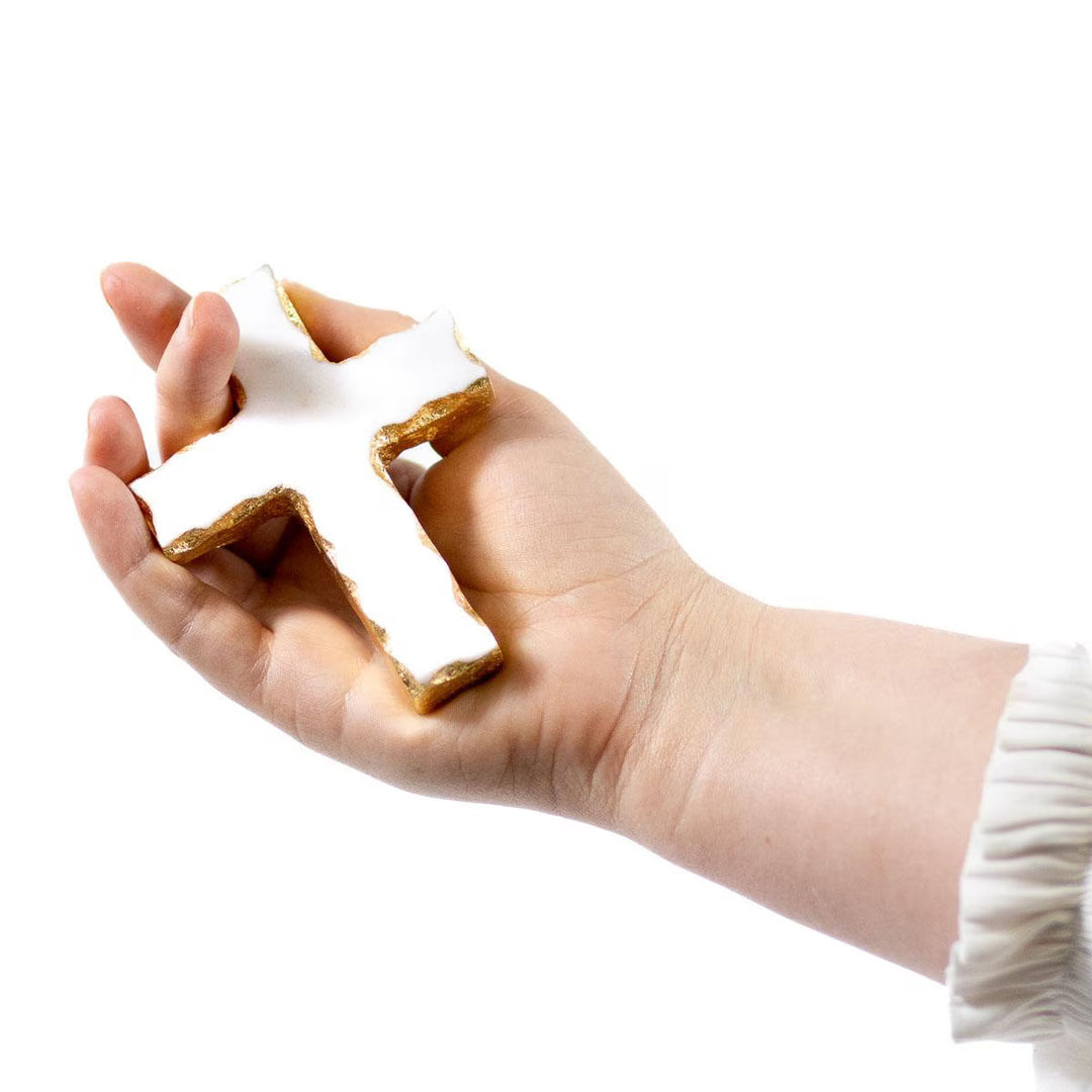 Marble Prayer Cross White/Gold