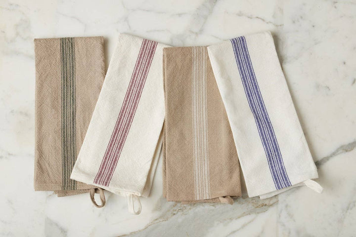 Kitchen Tea Towel, Vintage White Stripe, Set of 2