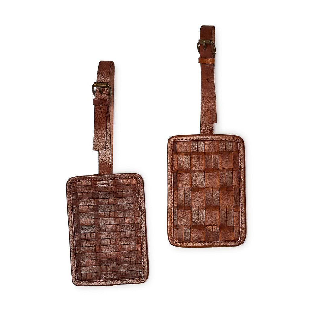 Chestnut Leather Luggage Tag-Woven