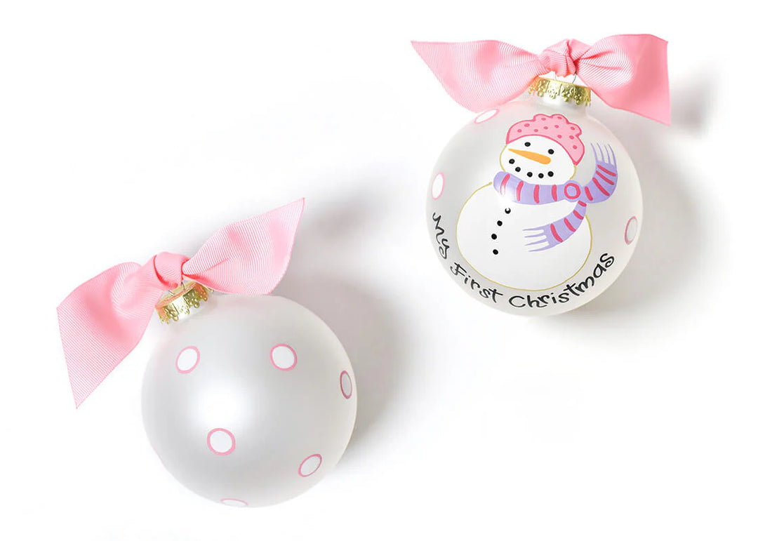 Pink My First Christmas Snowman Glass Ornament
