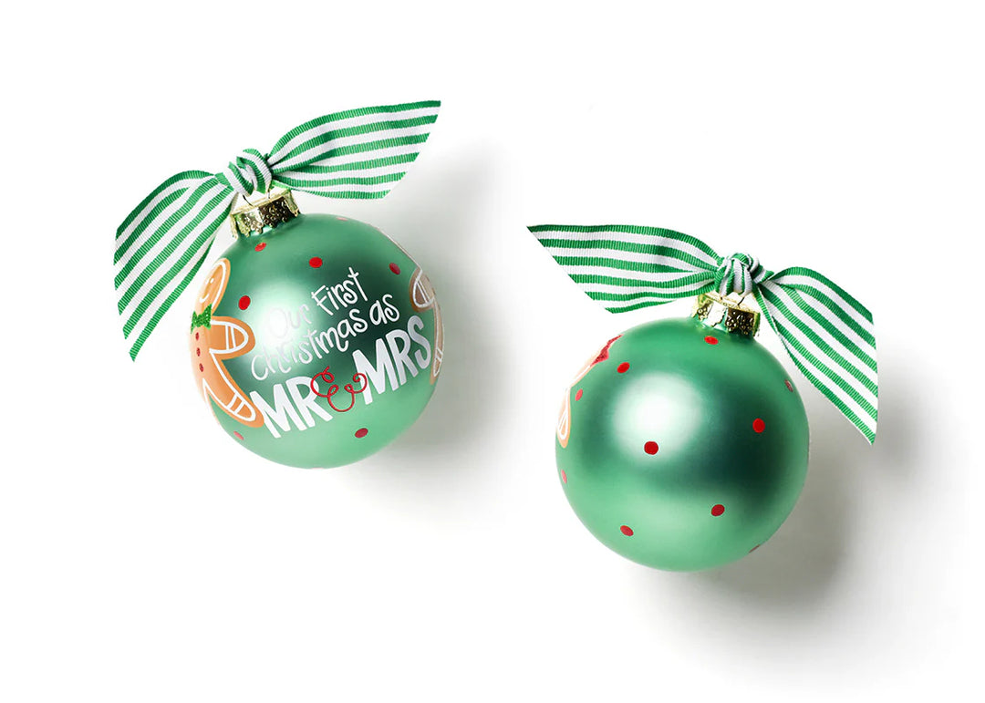 Our First Christmas as Mr. and Mrs. Gingerbread Glass Ornament
