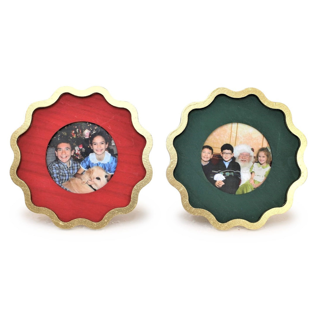 9" Scalloped Photo Frame Red Green with Gold Trim
