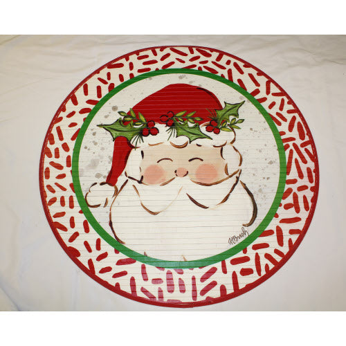 Round Bamboo Mat Santa with Red Sprinkles Trim