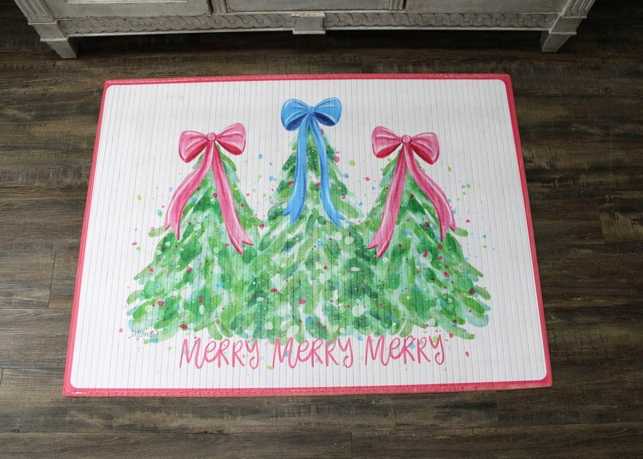 Bamboo Mat Merry Merry Merry Christmas Trees 47x35"
