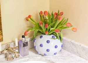 Iris Blue Large Round Vase with Decorative Knobs