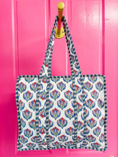 Pink & Blue Floral Quilted Tote Bag