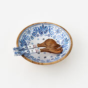 American Holiday Salad Bowl w/servers  Mango Wood Bowl 15", Servers 13"