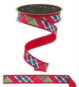 7/8" X 10YD Bold Plaid/Fused Red/Emerald/Lime
