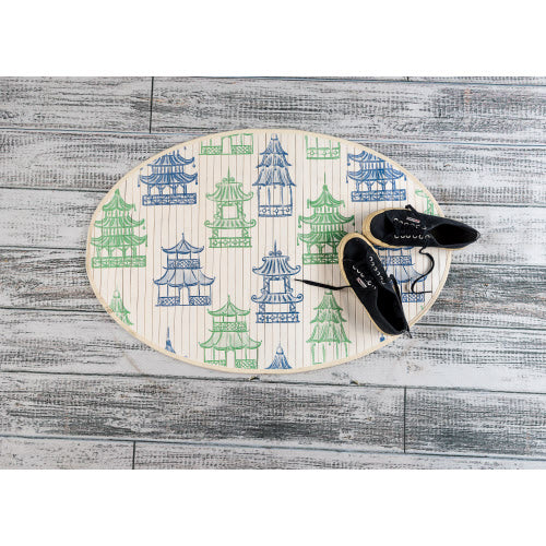 Oval Bamboo Mat | Blue & Green Pagoda
