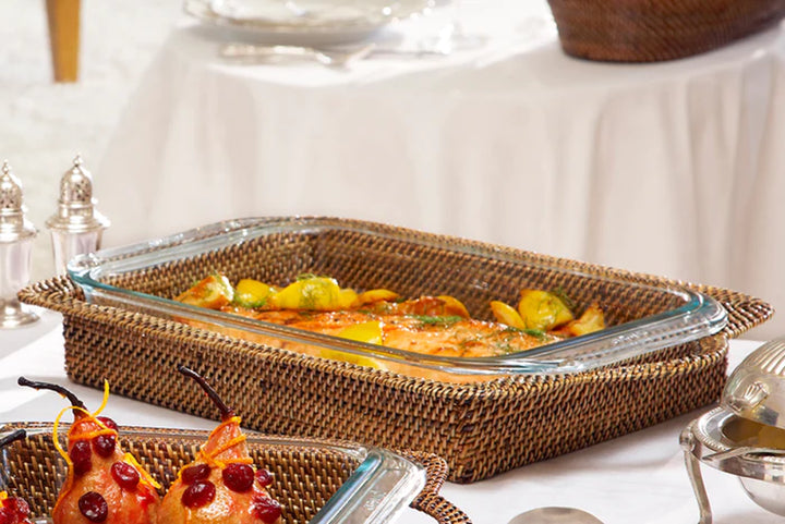 3 QT Rattan Rectangular Baker with Anchor Glass