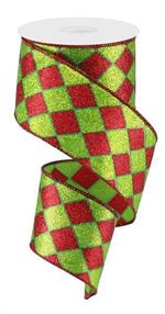 2.5" x 10 YD Glitter Harlequin Red/Lime/Emerald