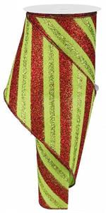 4" x 10 YD Diagonal Glitter Stripe on Royal Burlap  Lime and Red