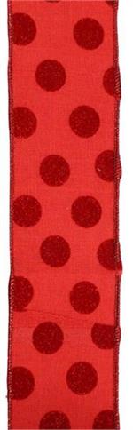 2.5" x 10 YD Velvet/Glitter Polka Dots Red/Red