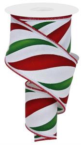 2.5" x 10 YD Swirl Candy Stripe  White/Red/Green