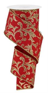 2.5" x 10 YD Acanthus Leaf Red/Gold