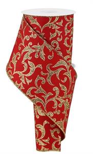 4" x 10 YD Acanthus Leaf Red/Gold