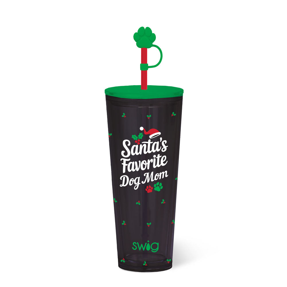 Santa's Favorite Dog Mom Plastic Tumbler 24 oz.