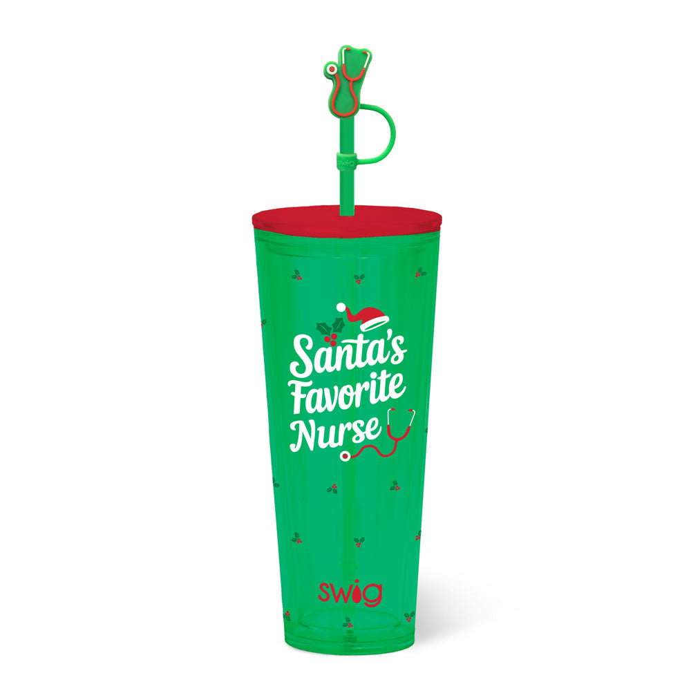 Santa's Favorite Nurse Plastic Tumbler 24 oz.