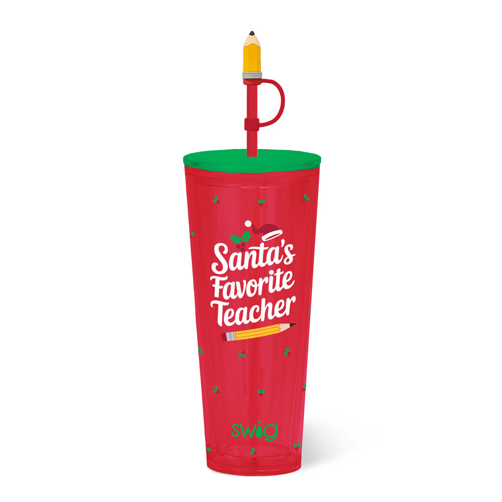 Santa's Favorite Teacher Plastic Tumbler 24 oz.