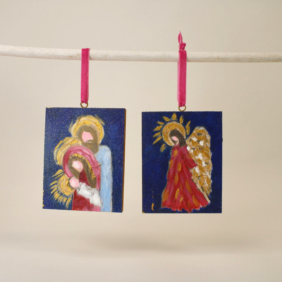Handpainted Glittered MDF Ornament Angel with Cardinal   4x5"