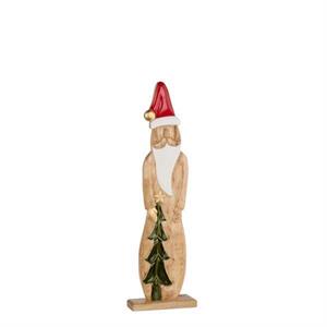 28" H x 6" L  Natural, Red, White and Green Mangowood Santa w/ Tree