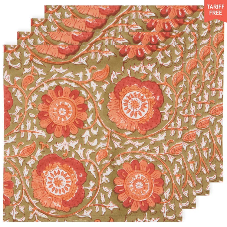 Zinnia Block Print Napkins Set of 4