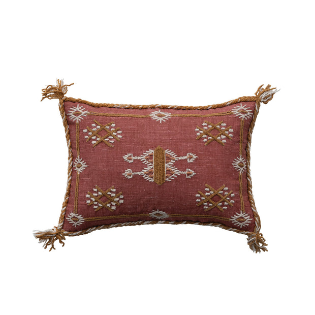 Cotton & Silk Lumbar Pillow with Embroidery