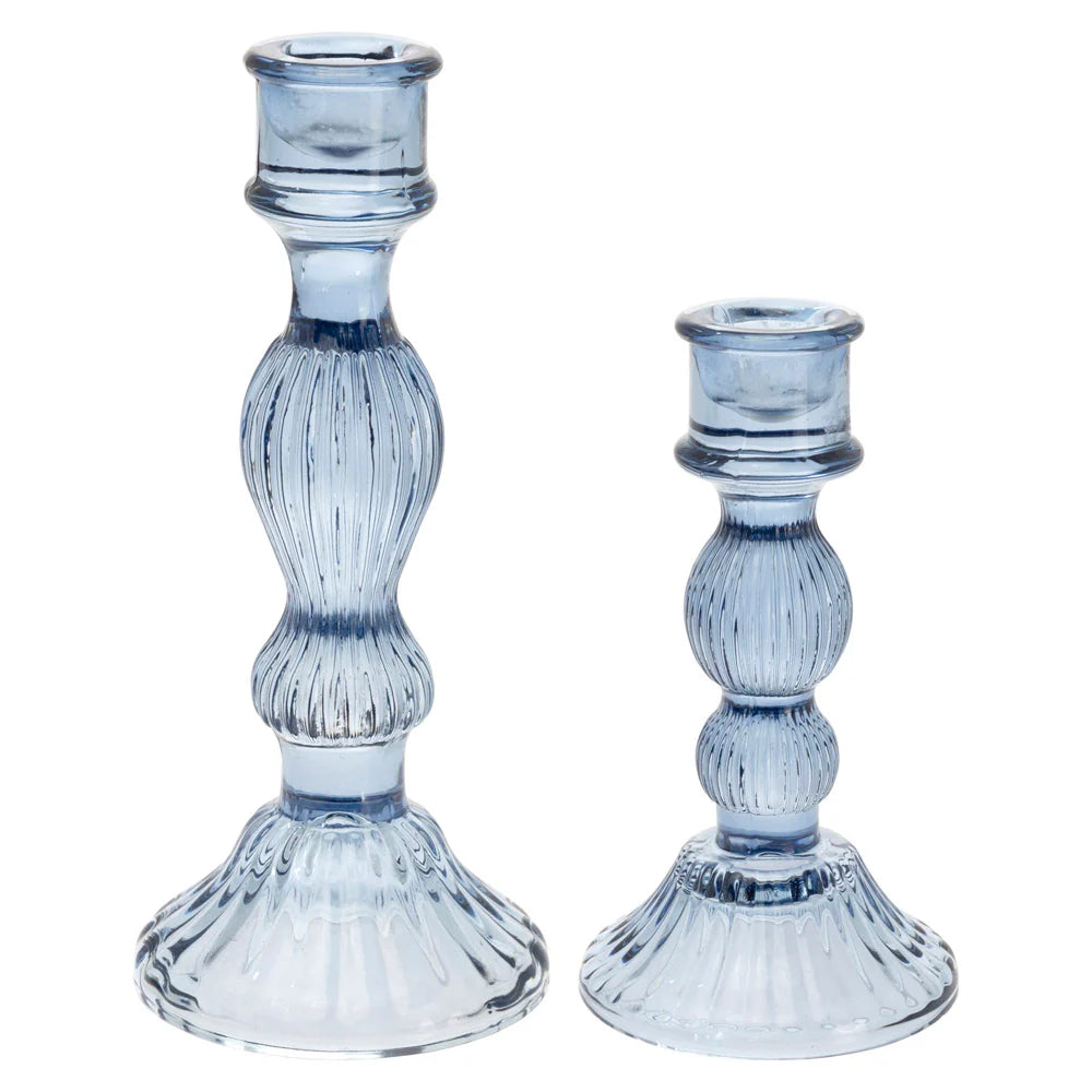 Navy Glass Candle Sticks ( Set of 2)