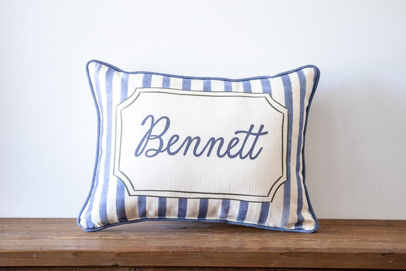French Stripe Boy Name + Accent Piping Pillow