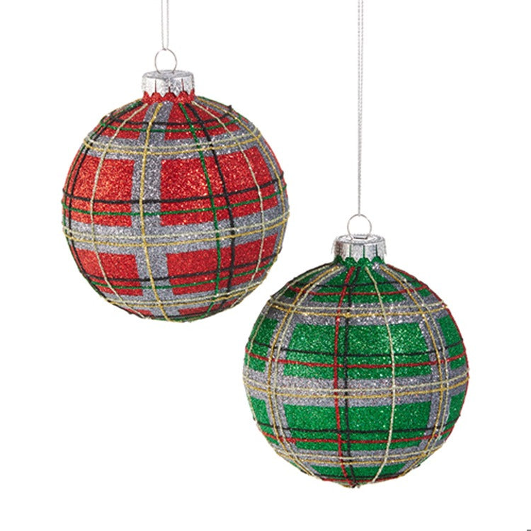 4" Plaid Glitter Ball Ornament