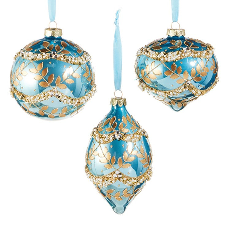 4" Gold Leaf Wrapped Blue Iridescent Ornament