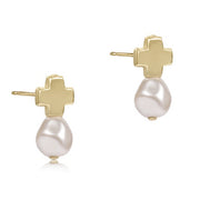 Signature Cross Gold Stud Earrings - Gemstone