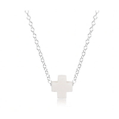 16" Necklace Sterling - Signature Cross Off-White