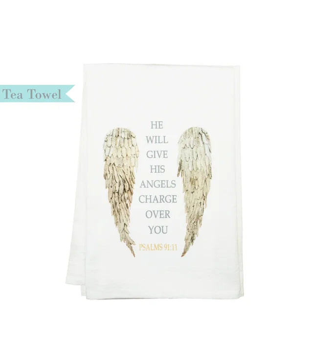 Psalms 91:11 Angel Wings Tea Towel