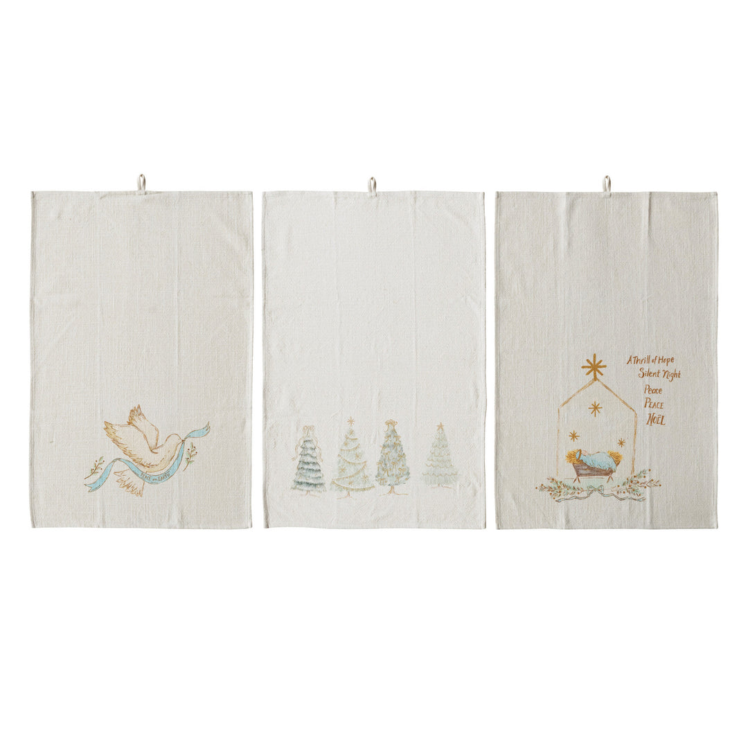 Cotton Printed Tea Towel with Holiday Image/Saying, 3 Styles ©