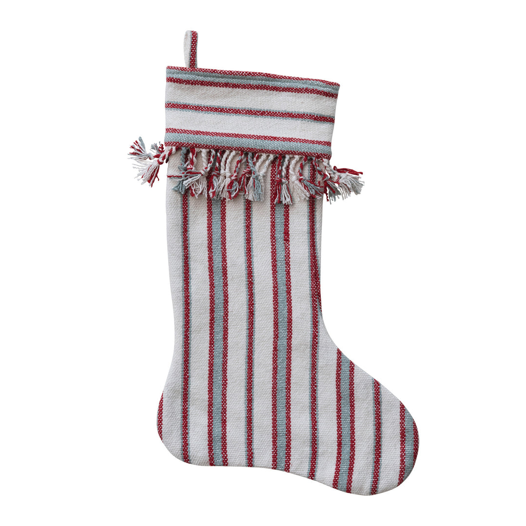 Woven Cotton Striped Stocking with Braided Fringe