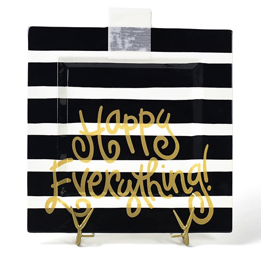 Happy Everything Big Square Platter-Black Stripe