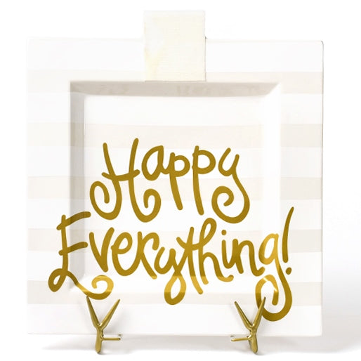 Happy Everything Big Square Platter-White Stripe