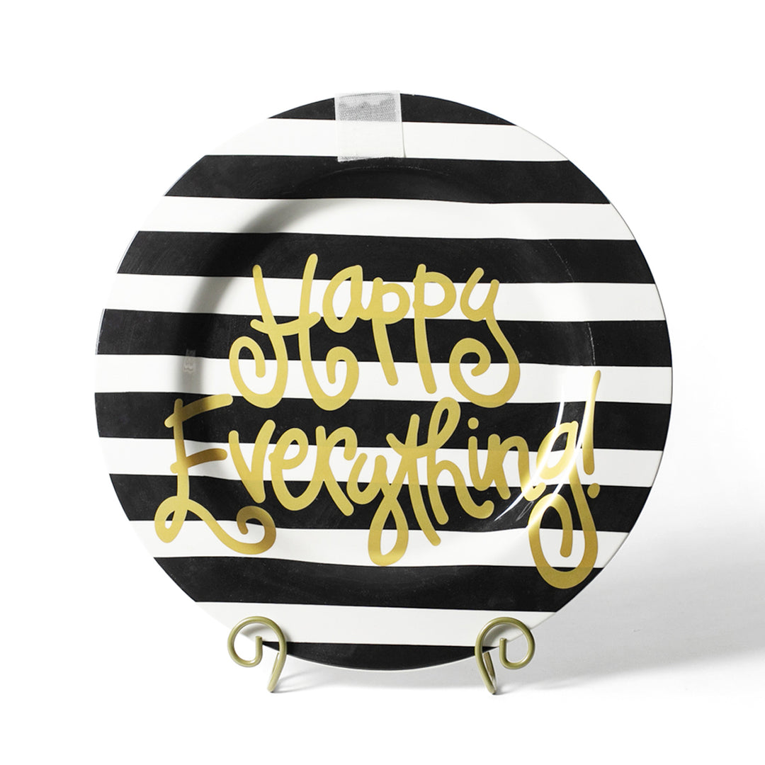 Happy Everything Big Round Platter-Black Stripe