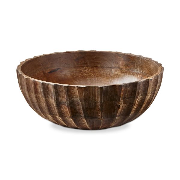 Large Fluted Wood Bowl