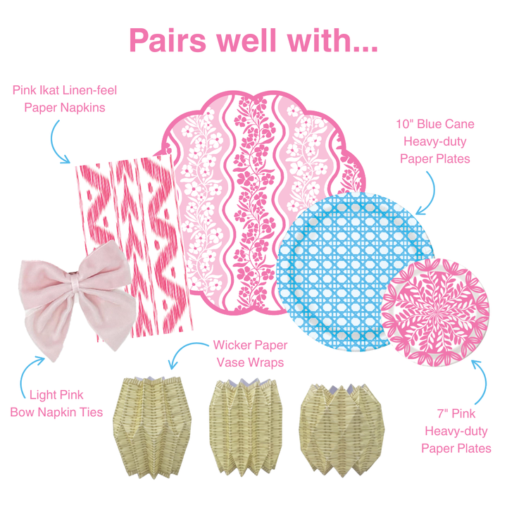 Pink Floral Scalloped Round Paper Placemats | Set of 24