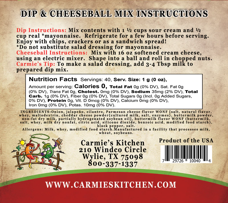 Carmie's Kitchen - Jalapeno Ranch Dip Mix