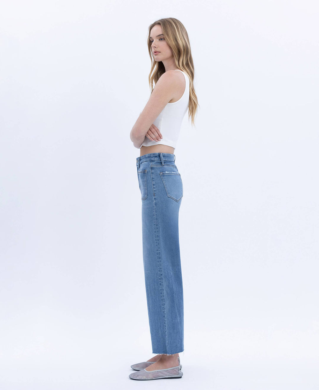 VERVET by FLYING MONKEY - HIGH RISE COMFORT WAISTBAND CROP WIDE JEANS T6947