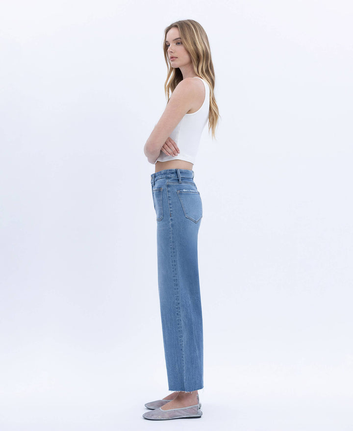 VERVET by FLYING MONKEY - HIGH RISE COMFORT WAISTBAND CROP WIDE JEANS T6947