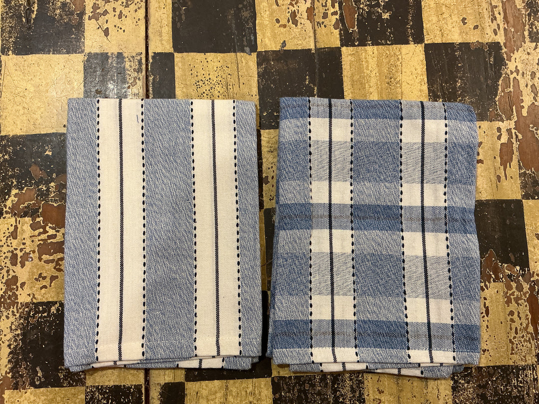 Stripe and Plaid Dishtowel Set of 2 Blue Multi