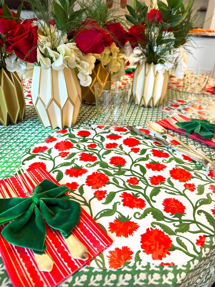 Red Carnation Scalloped Paper Placemats | Set of 24