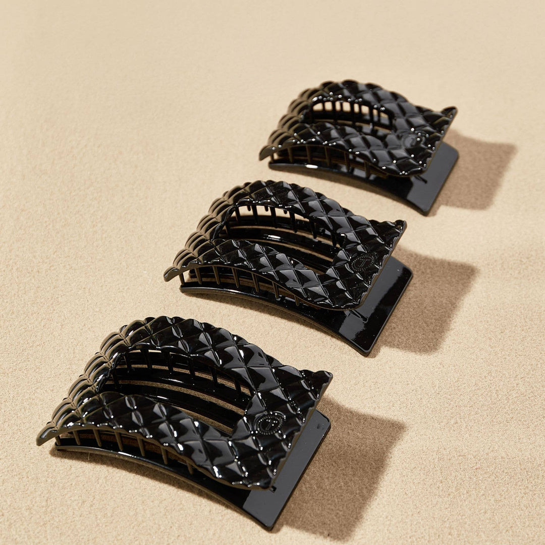 TELETIES - Flat Rectangle Hair Clip | Large | Jet Black Quilted
