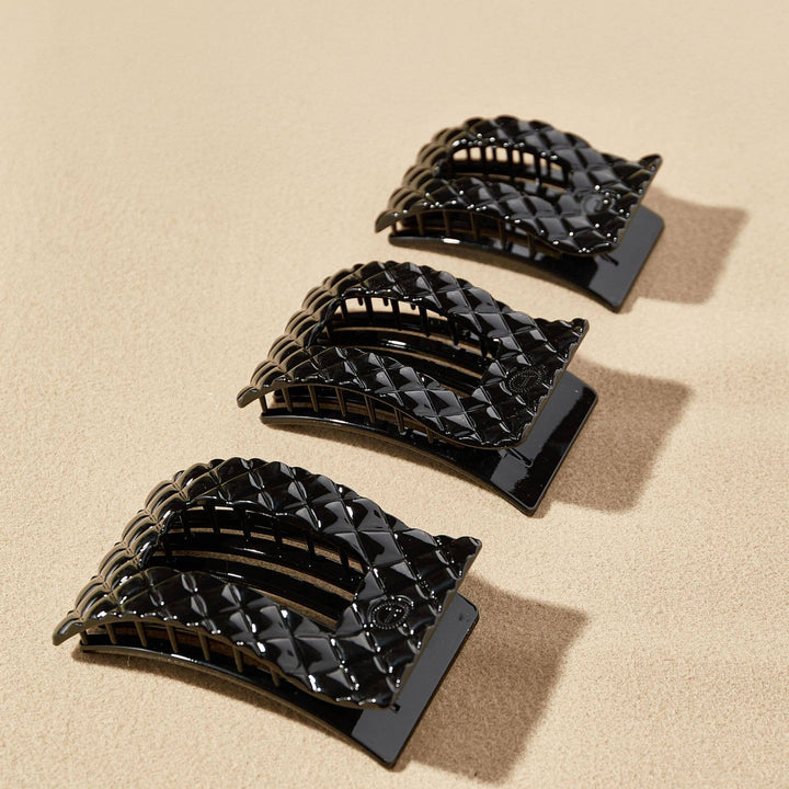 TELETIES - Flat Rectangle Hair Clip | Large | Jet Black Quilted