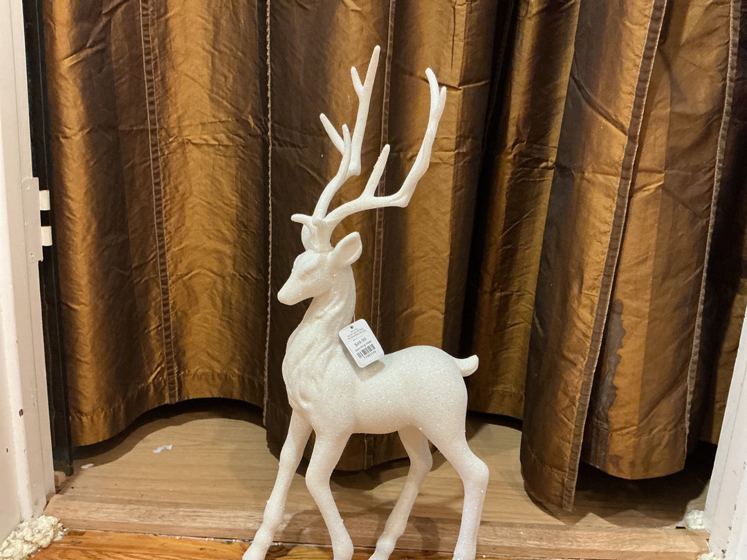 21" White Glittered Deer